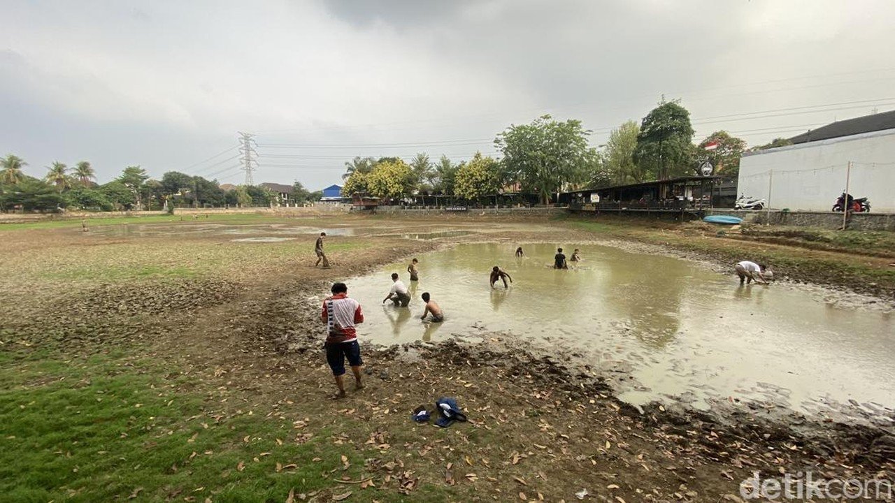 Kemarau Melanda, Warga Cinere Depok Berburu Ikan di Danau yang Mengering